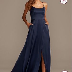 David’s Bridal Satin Spaghetti Strap Crepe-Back